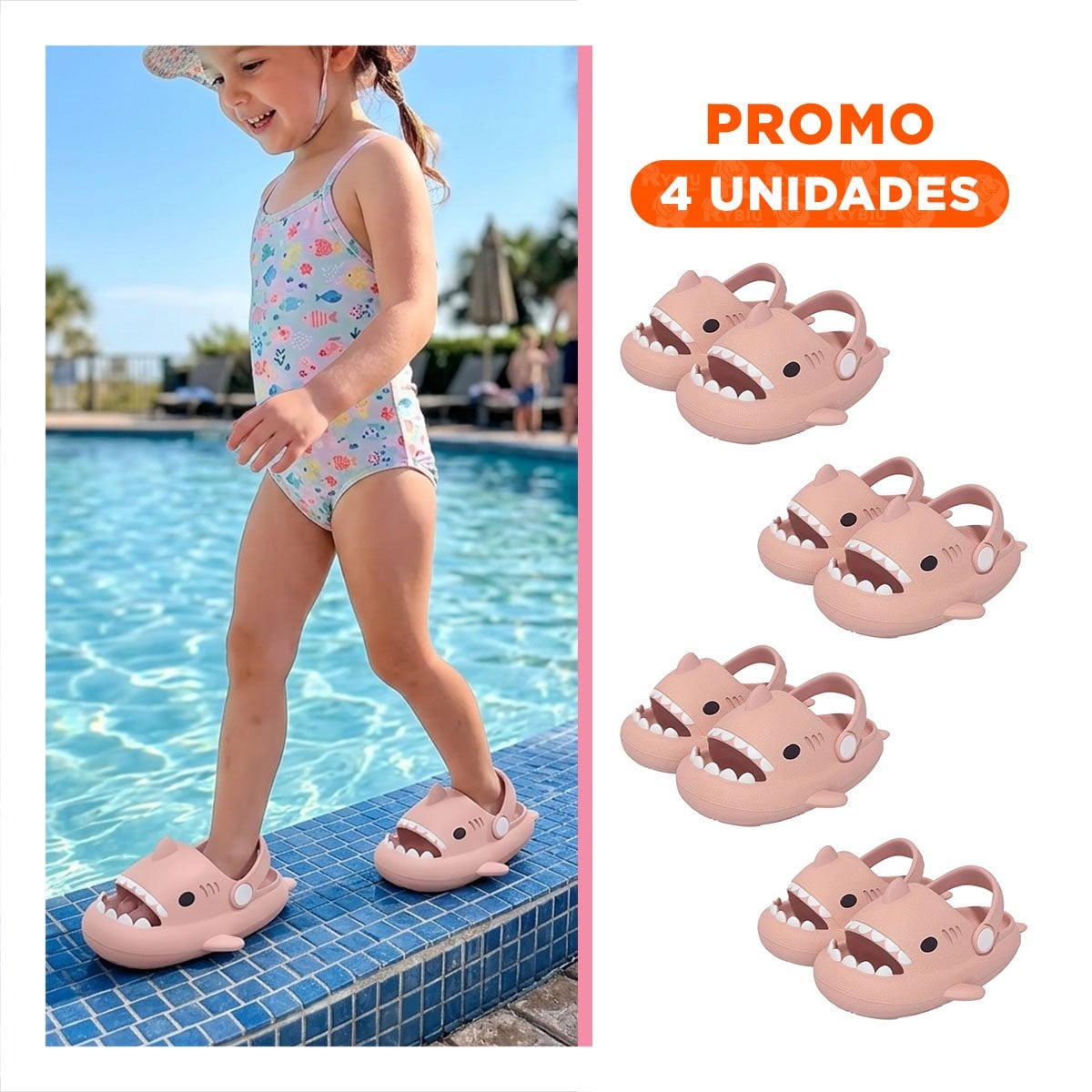 PACK4 PANTUFLA DE NIÑA CON CORREA ROSADO TALLA 21 22 DE TIBURON PARA DESCANSO Y+REGALO STICKER - 1