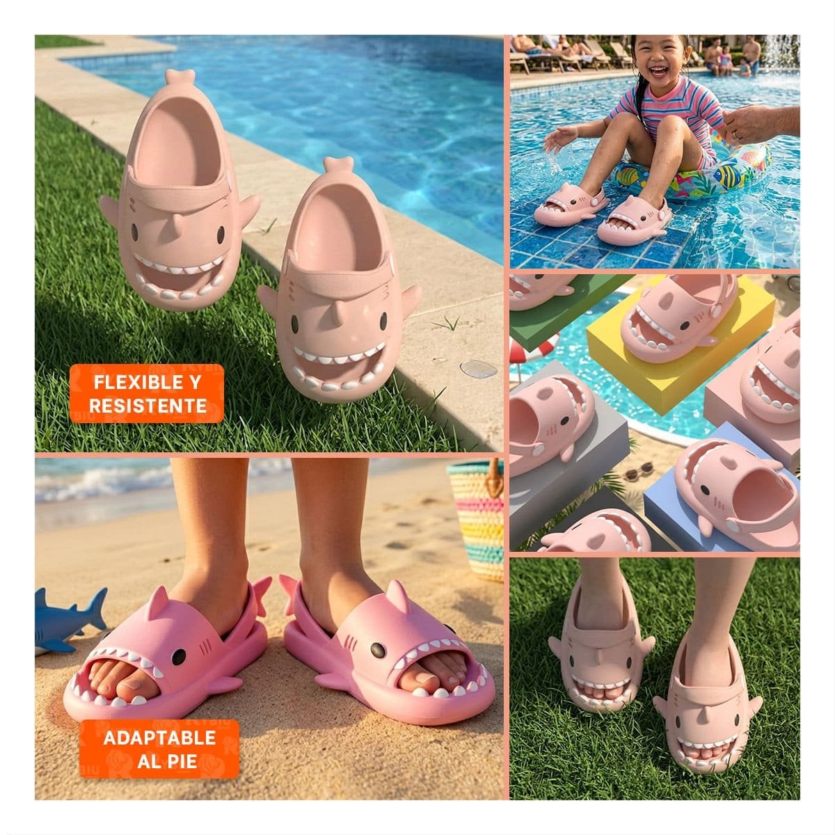 PACK4 PANTUFLA DE NIÑA CON CORREA ROSADO TALLA 21 22 DE TIBURON PARA DESCANSO Y+REGALO STICKER - 2