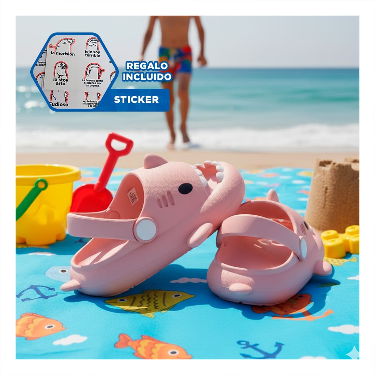 OJOTA DE TIBURON INFANTIL COLOR ROSADO CON CORREA PARA NIÑAS TALLA 29 30 Y+REGALO STICKER - 1