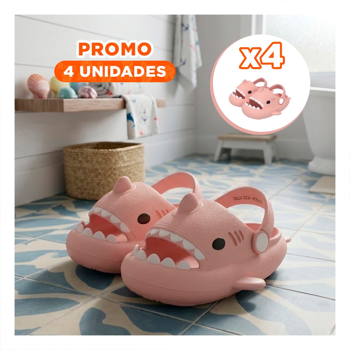 PACK4 OJOTA TALLA 23 24 ROSADO DE TIBURON PARA NIÑA CON CORREA DE VERANO - 1