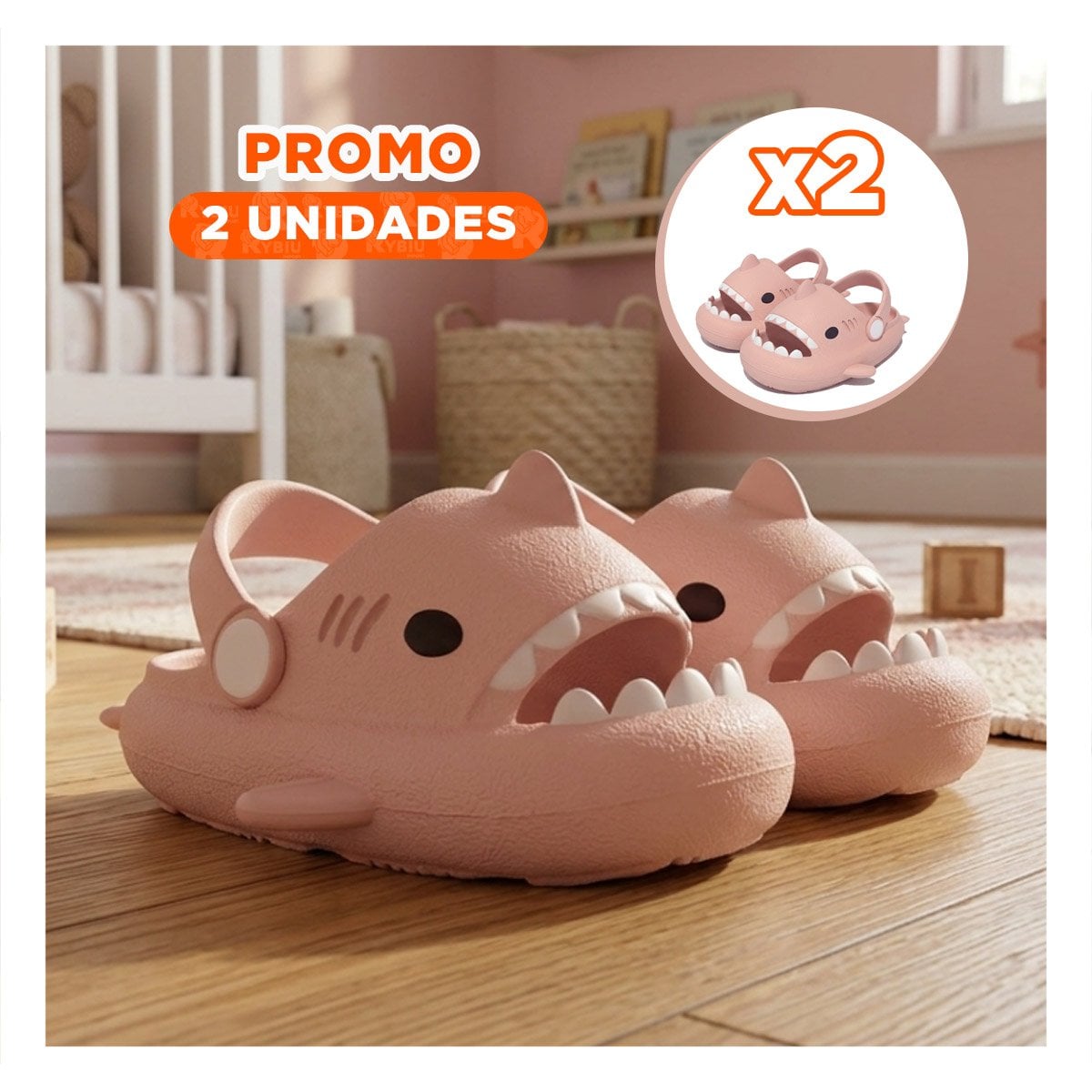 PACK2 CALZADO DE PLAYA ROSADO PARA NIÑAS CON TIBURON Y CORREA TALLA 31 32 Y+REGALO STICKER - 1