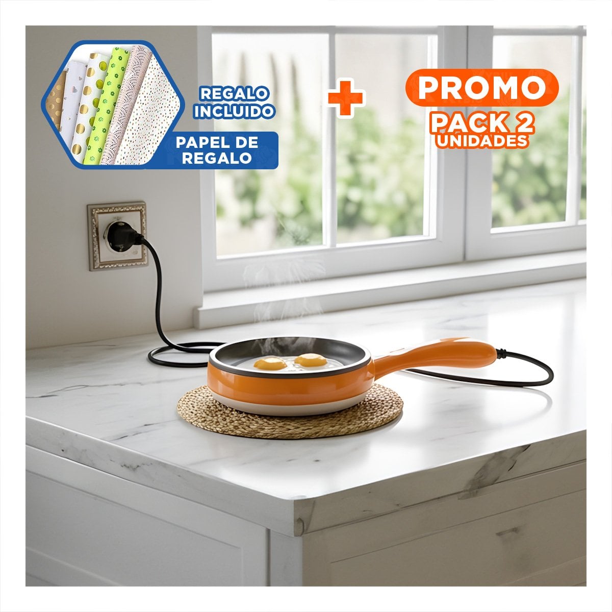 PACK2 FREIDORA 2 EN 1 NARANJA PARA COCINAR DE MANERA RÁPIDA Y+PAPEL REGALO - 1