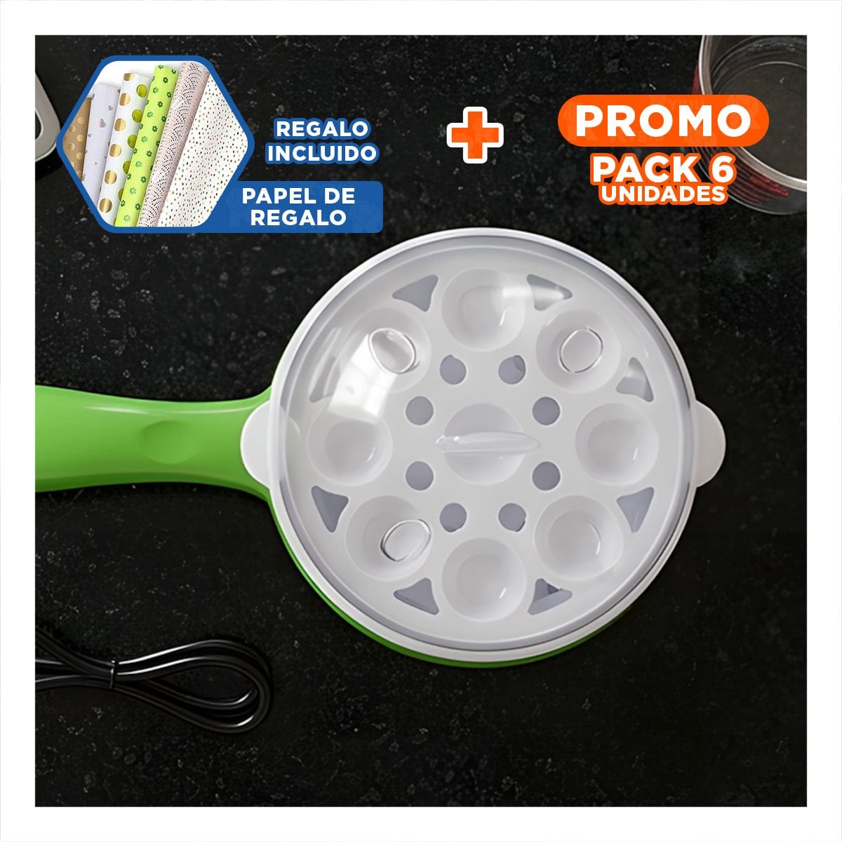 PACK6 HERVIDOR FREIDOR ELEGANTE VERDE LIMON CON LUZ INDICADORA DE FUNCIONAMIENTO Y+PAPEL REGALO - 1