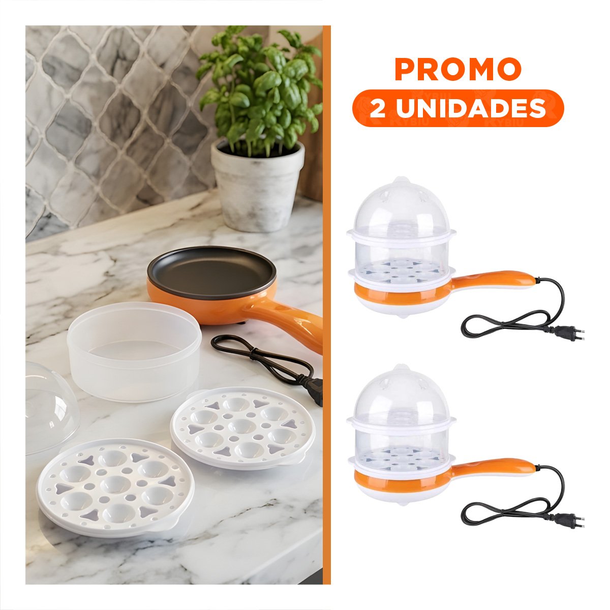 PACK2 HERVIDORA MULTIFUNCIONAL 2 EN 1 NARANJA PARA FREÍR Y HERVIR - 1
