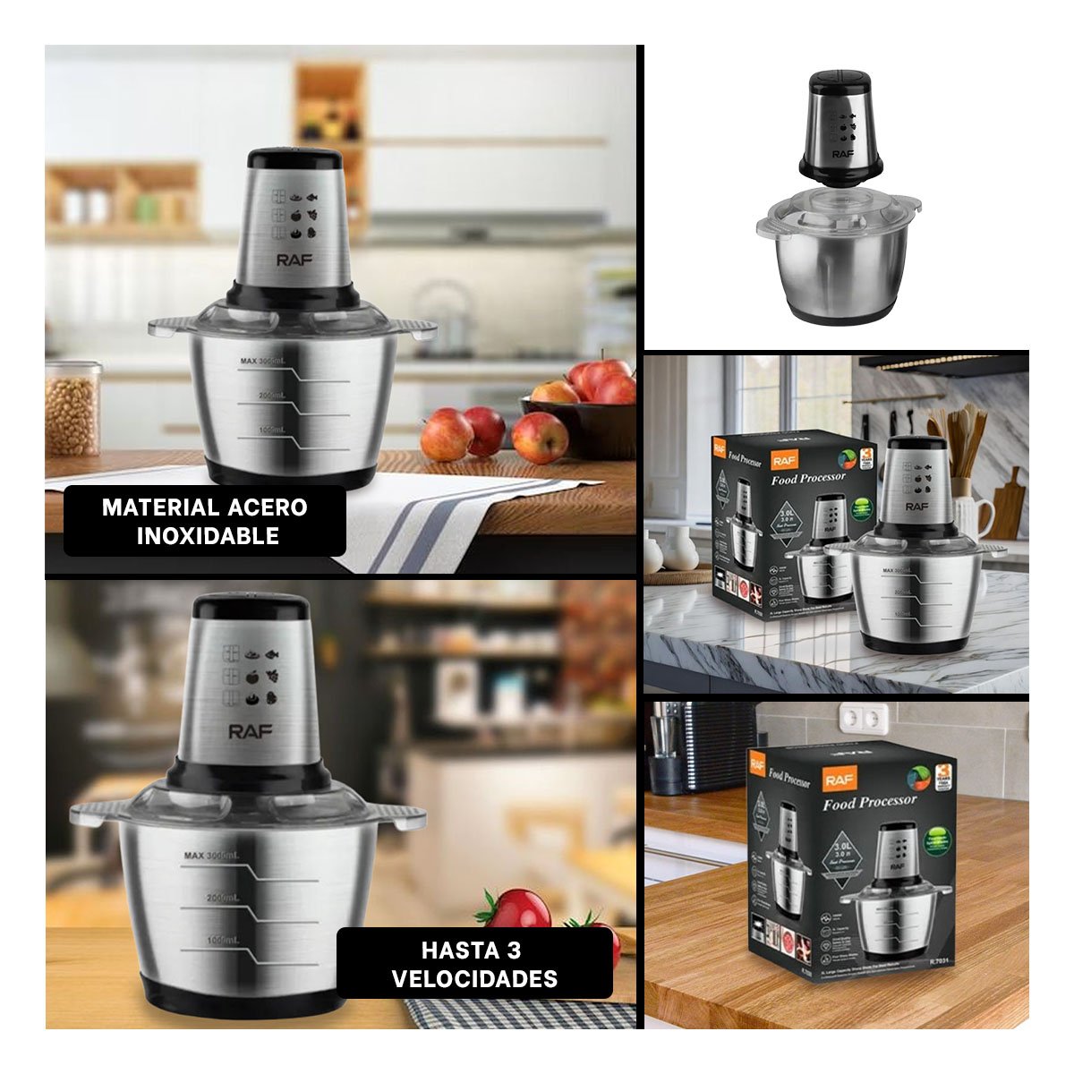 PACK4 PROCESADOR DE ALIMENTOS COLOR GRIS 3L PARA RECETAS VARIADAS Y+REGALO STICKER - 2