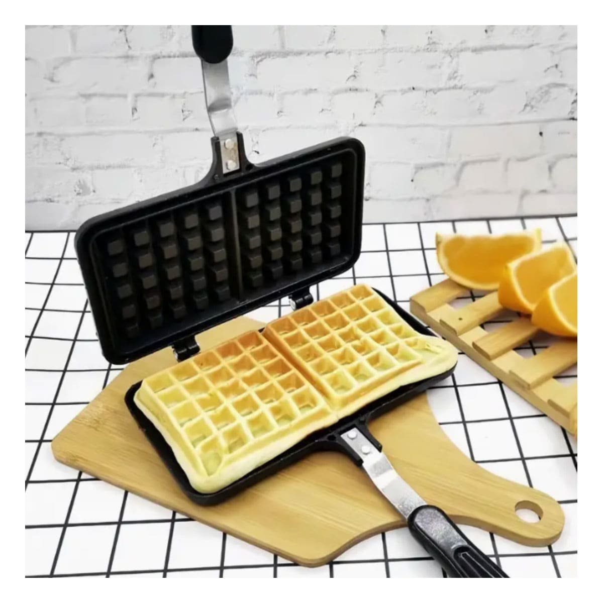 HORNO ELECTRICO WAFLERA DOBLE CON MANGO LARGO COLOR NEGRO PARA COCINA DIARIA Y+POST IT - 2