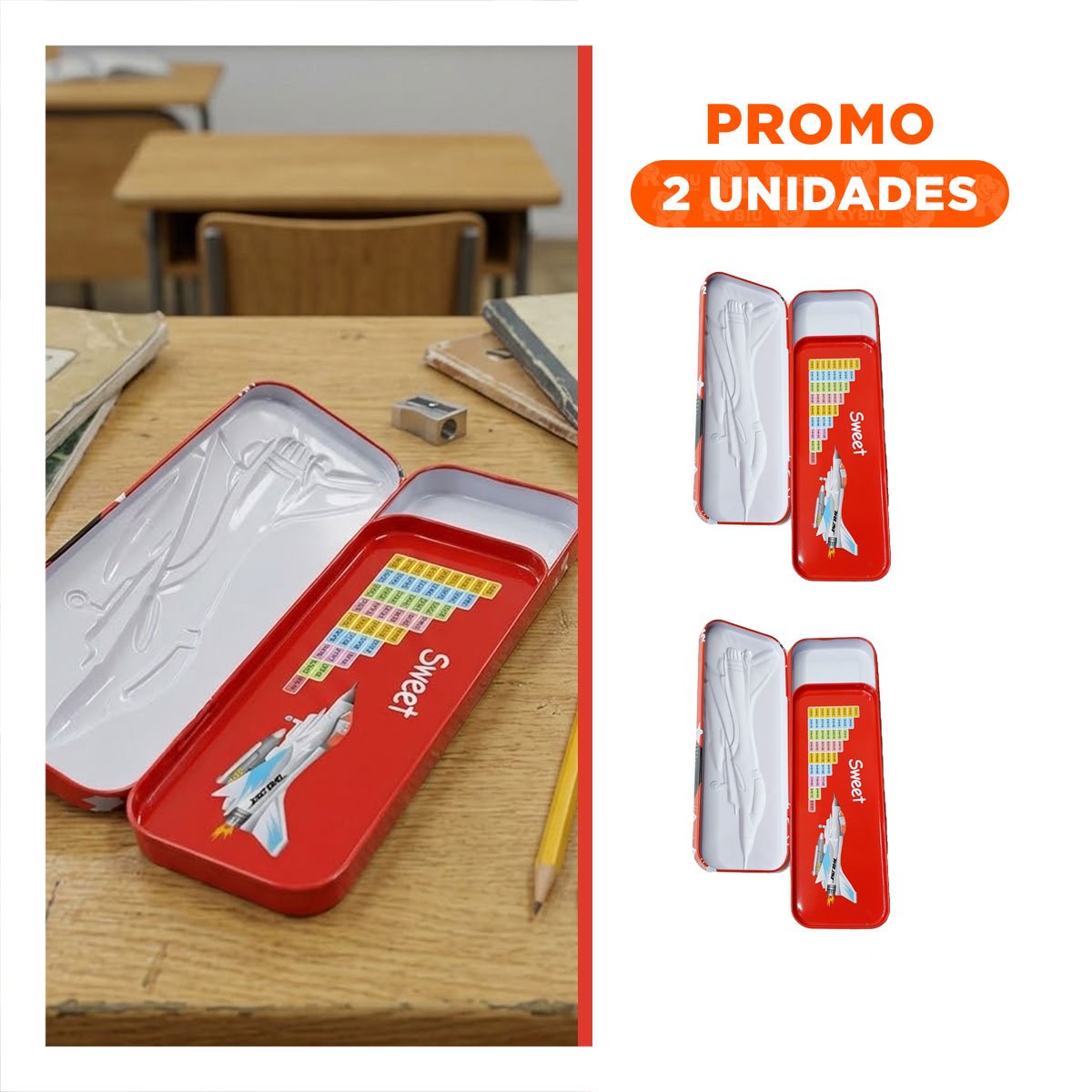 PACK2 LAPICERA ESCOLAR RIGIDA ROJA CON SEPARADOR Y ACABADO DURADERO - 1