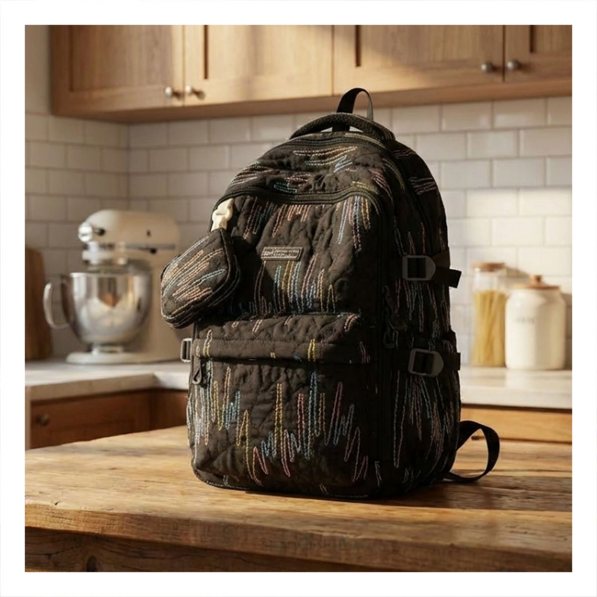 PACK4 BOLSO ESCOLAR DE RAYAS COLORIDAS EN NEGRO CON ESTILO JUVENIL - 3