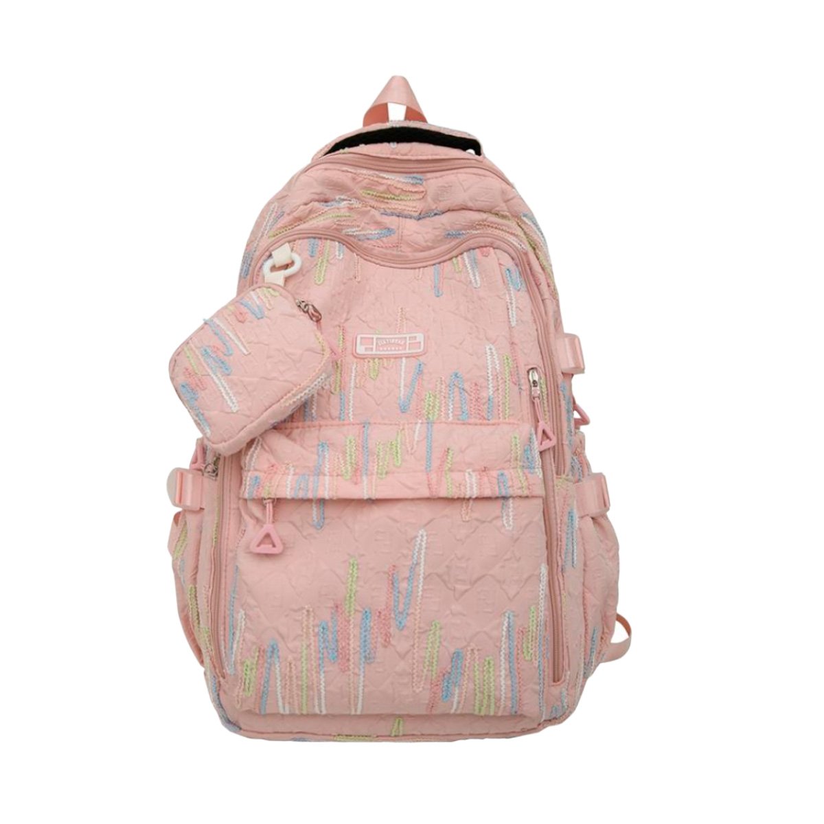 BOLSO UNIVERSITARIO RAYAS COLORIDAS ROSADO PARA CLASES DIARIAS Y+REGALO STICKER - 3