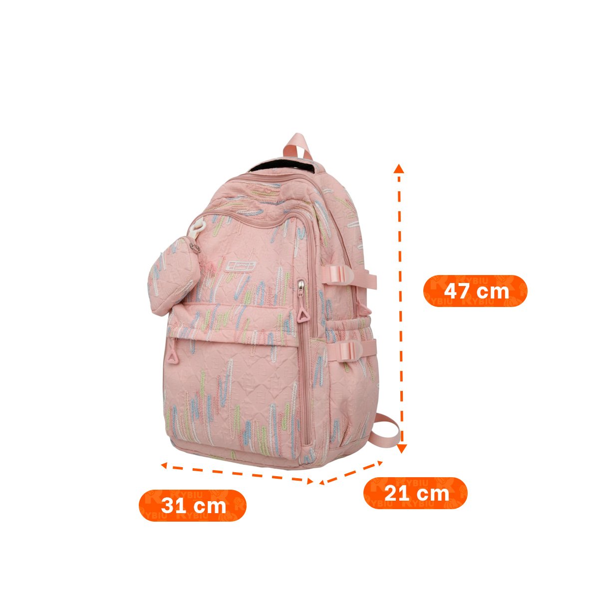 BOLSO UNIVERSITARIO RAYAS COLORIDAS ROSADO PARA CLASES DIARIAS Y+REGALO STICKER - 4