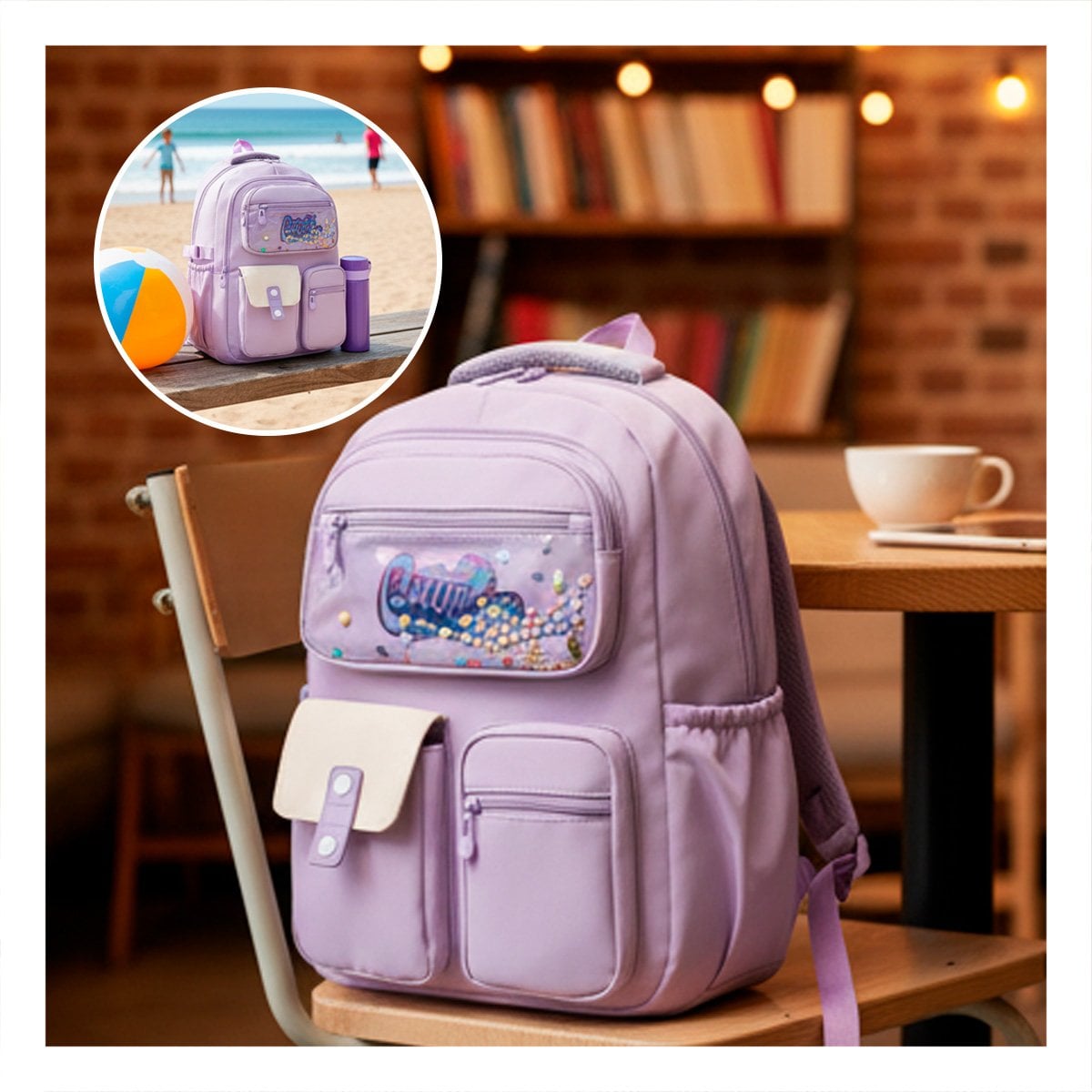 ESTILO COTTMIR 3 BOLSILLOS LILA MOCHILA MODA MUJE Y+POST IT - 2