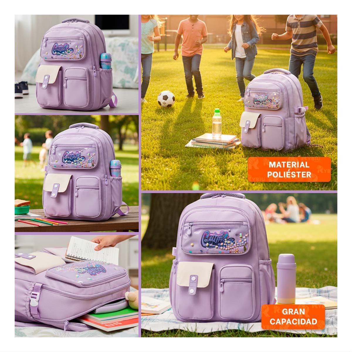 ESTILO COTTMIR 3 BOLSILLOS LILA MOCHILA MODA MUJE Y+POST IT - 5