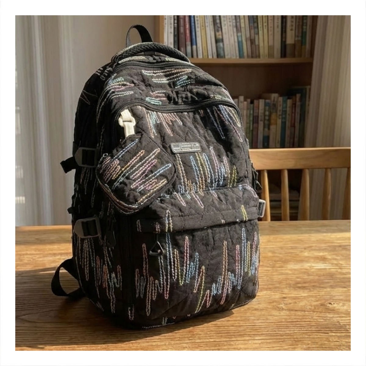 PACK4 CARTERA ESCOLAR DE RAYAS COLORIDAS EN NEGRO PARA USO ESCOLAR Y+REGALO STICKER - 3