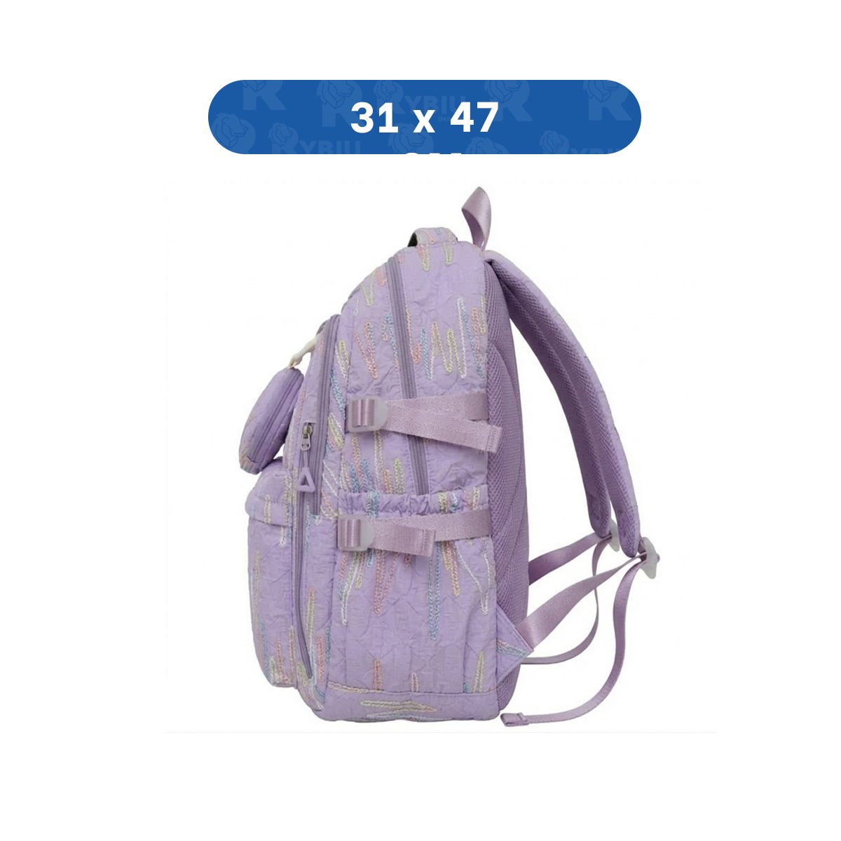 MOCHILA UNIVERSITARIA RAYAS COLORIDAS LILA PARA ESTILO CASUAL Y+PAPEL REGALO - 4
