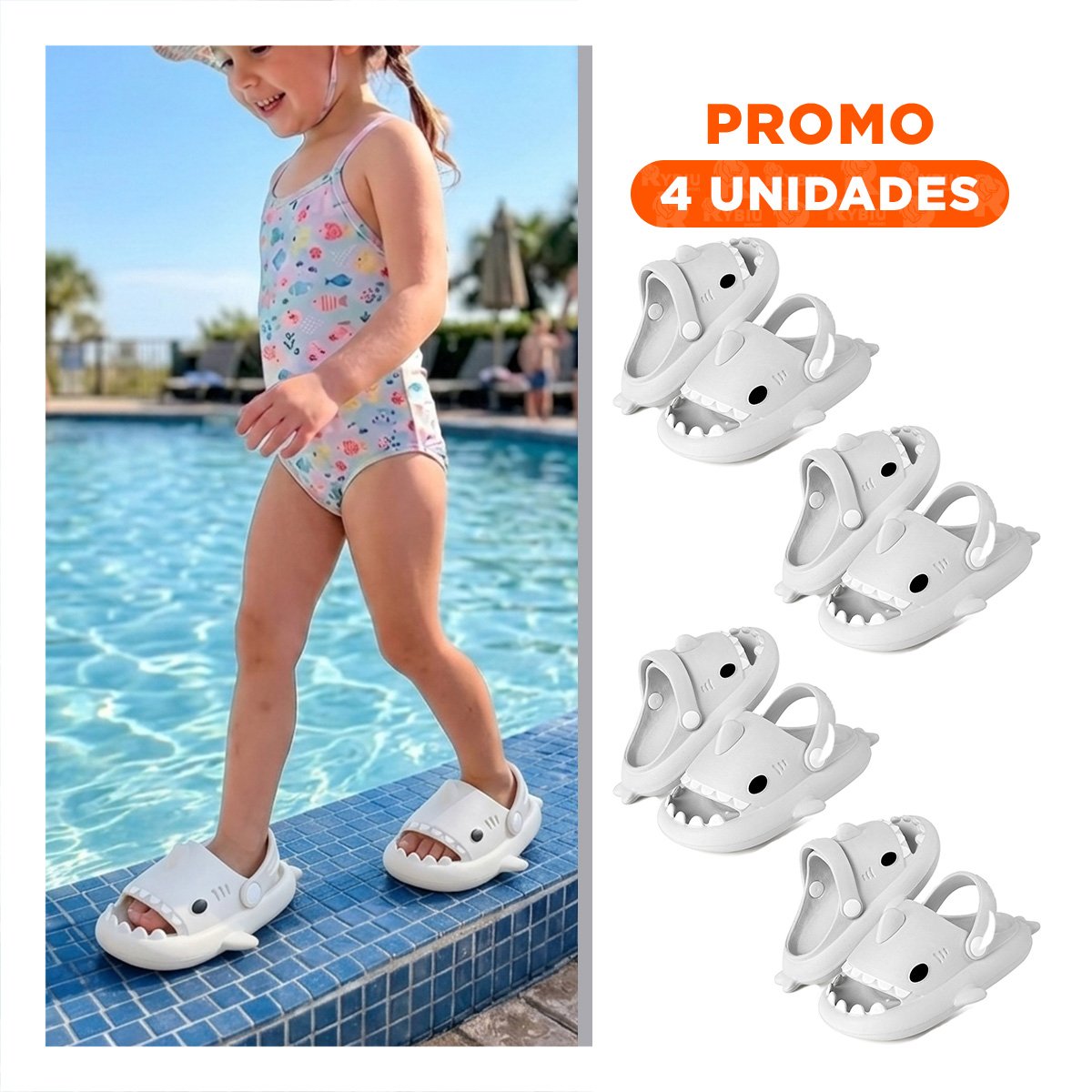 PACK4 PANTUFLA PARA NIÑOS BLANCO TIBURON CON CORREA TALLA 21 DE FORMA REDONDA Y+REGALO STICKER - 1