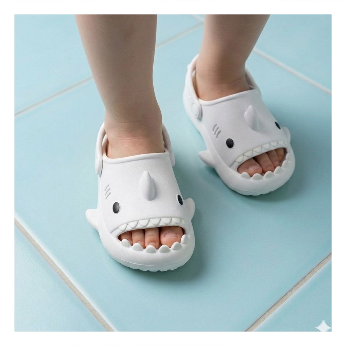 PACK4 PANTUFLA PARA NIÑOS BLANCO TIBURON CON CORREA TALLA 21 DE FORMA REDONDA Y+REGALO STICKER - 5
