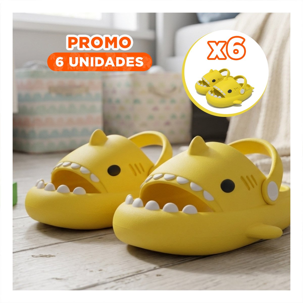 PACK6 OJOTA TALLA 29 A 30 DE TIBURON PARA NIÑOS COLOR AMARILLO CON CORREA LOOK Y+REGALO STICKER - 1
