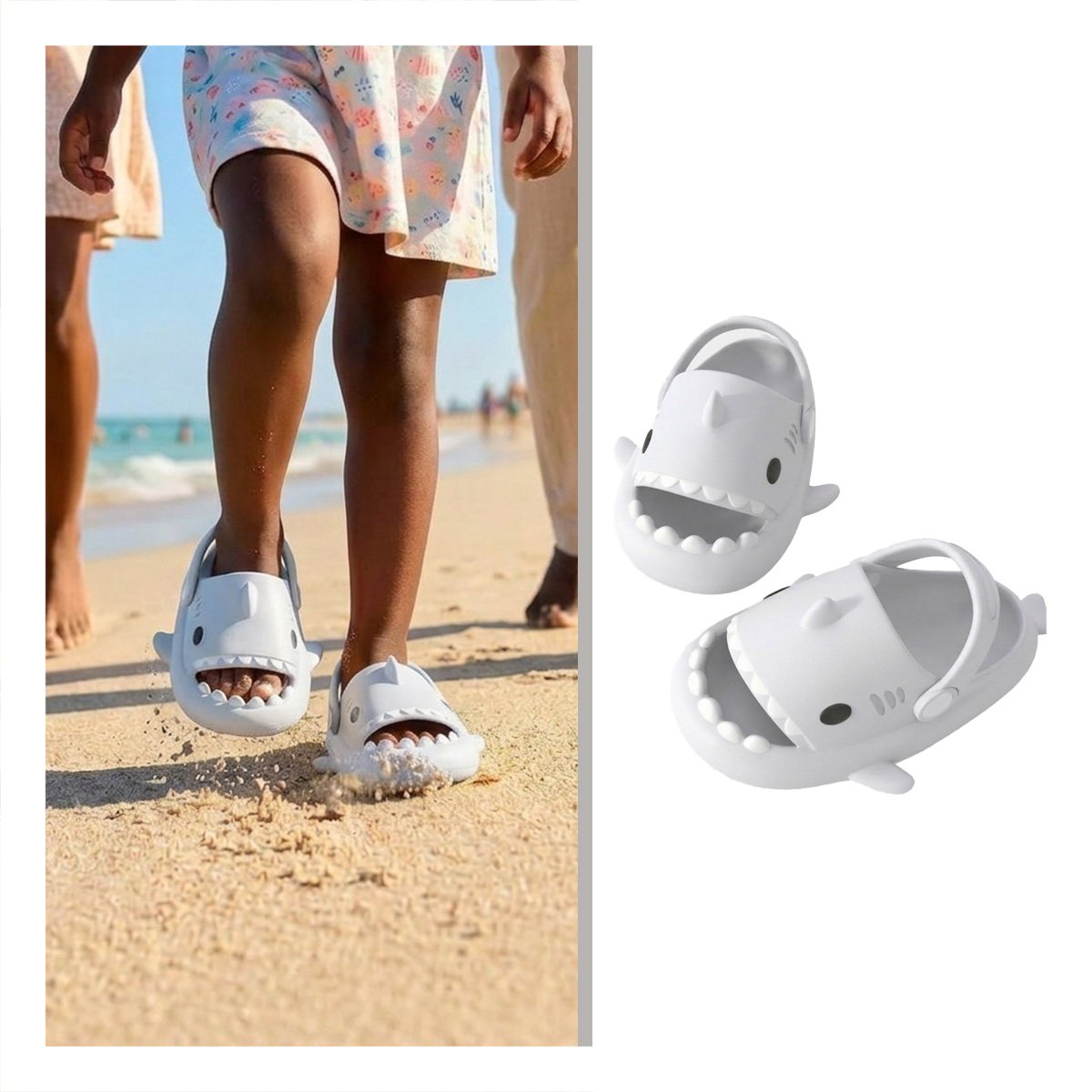 PANTUFLA PARA NIÑOS TIBURON BLANCO TALLA 21 22 CON CORREA PARA CAMINAR BIEN - 3