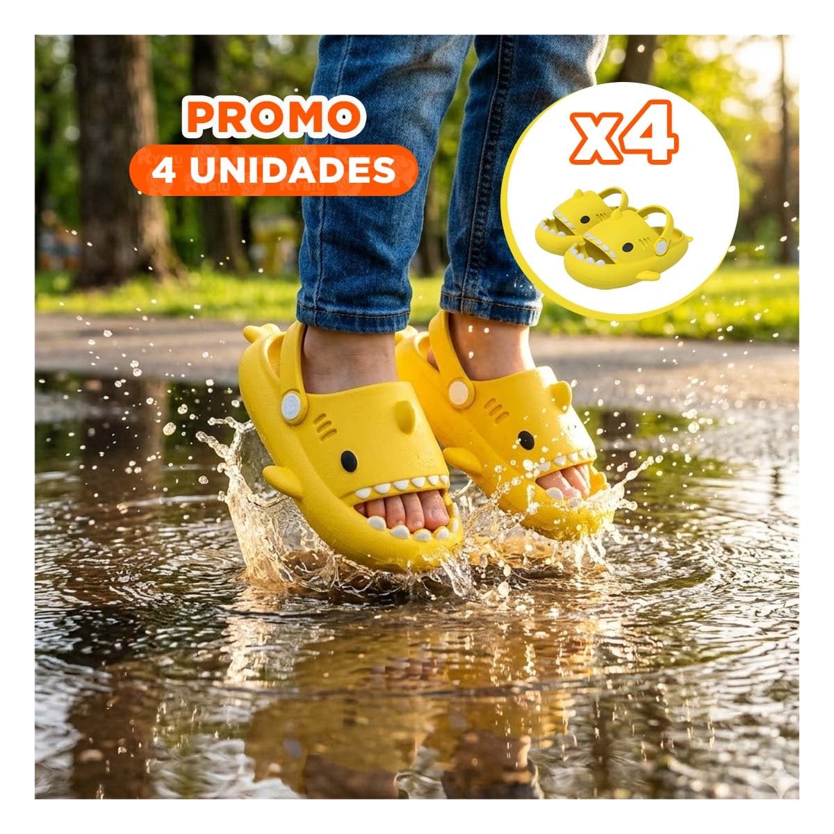 PACK4 CHANCLA DE NINOS CON CORREA DE TIBURON EN TALLA 31 Y 32 COLOR AMARILLO - 1