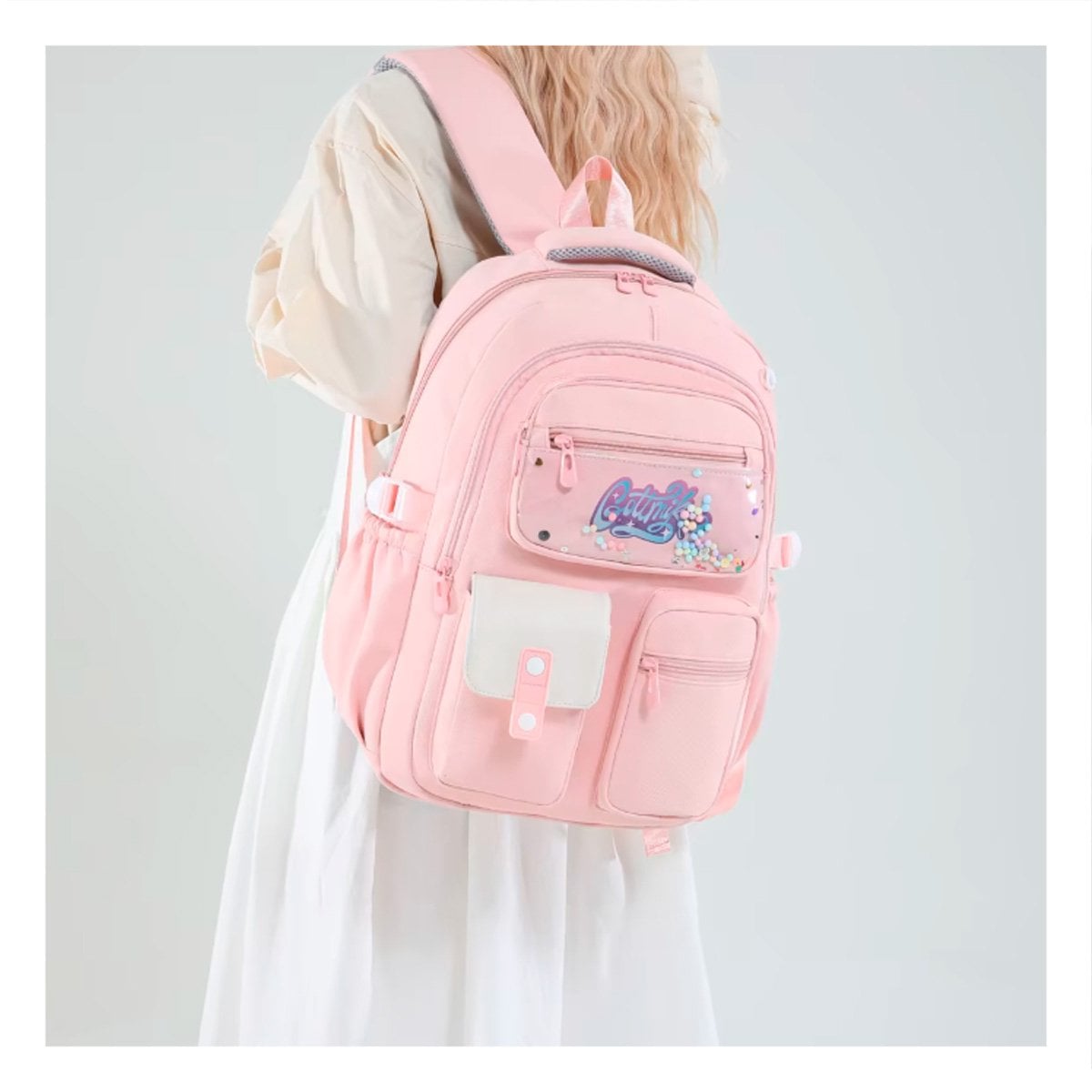 MORRAL JUVENIL COTTMIR ROSADO CON 3 BOLSILLOS COMODOS PARA USO DIARIO Y+LIGAS REGALO - 1