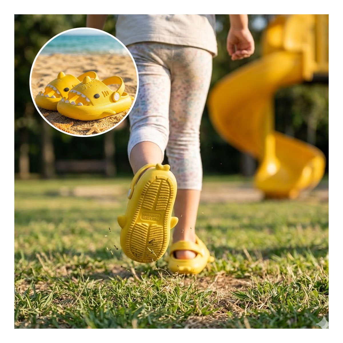 OJOTA DE NINOS CON CORREA AJUSTABLE DISENO TIBURON AMARILLO TALLA 31 Y 32 Y+REGALO STICKER - 5