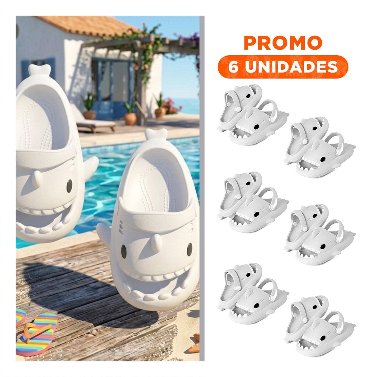 PACK6 OJOTA DE TIBURON PARA NIÑOS BLANCO TALLA 21 22 CON CORREA FACIL DE LIMPIAR - 1