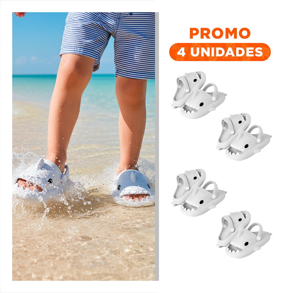 PACK4 HUARACHES BLANCO CON CORREA PARA VERANO DE TIBURON TALLA 23 24 NIÑOS LUZ Y+REGALO STICKER - 1