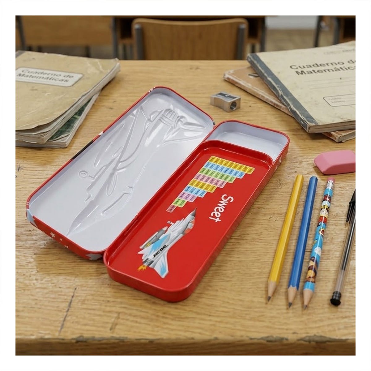 ESTUCHE ESCOLAR ROJO CON COMPARTIMENTOS INTERNOS Y DISEÑO MODERNO Y+POST IT - 3
