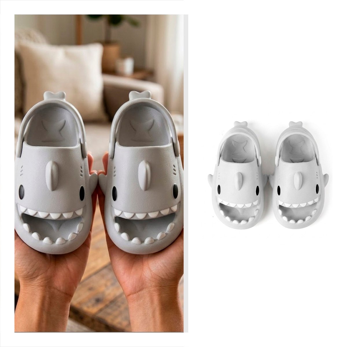 BABUCHA DE TIBURON TALLA 25 26 CON CORREA EN BLANCO PARA LOS NIÑOS CON ESTILO - 3