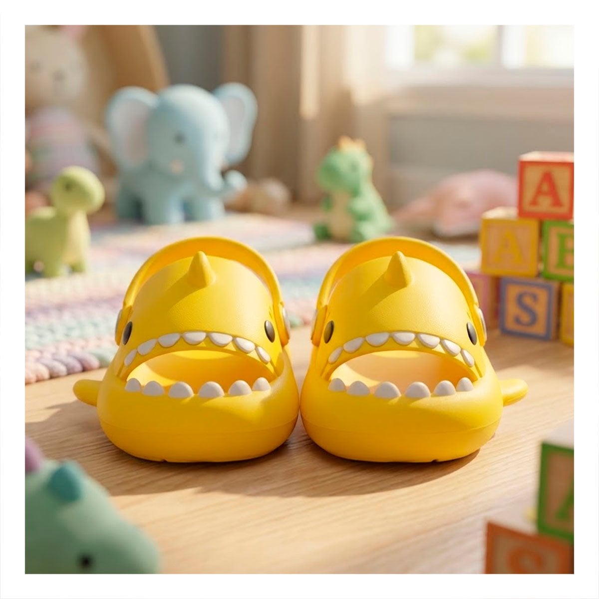 CHANCLA AMARILLO CON CORREA DE TIBURON PARA NIÑOS DE LA TALLA 25 26 Y+LIGAS REGALO - 1