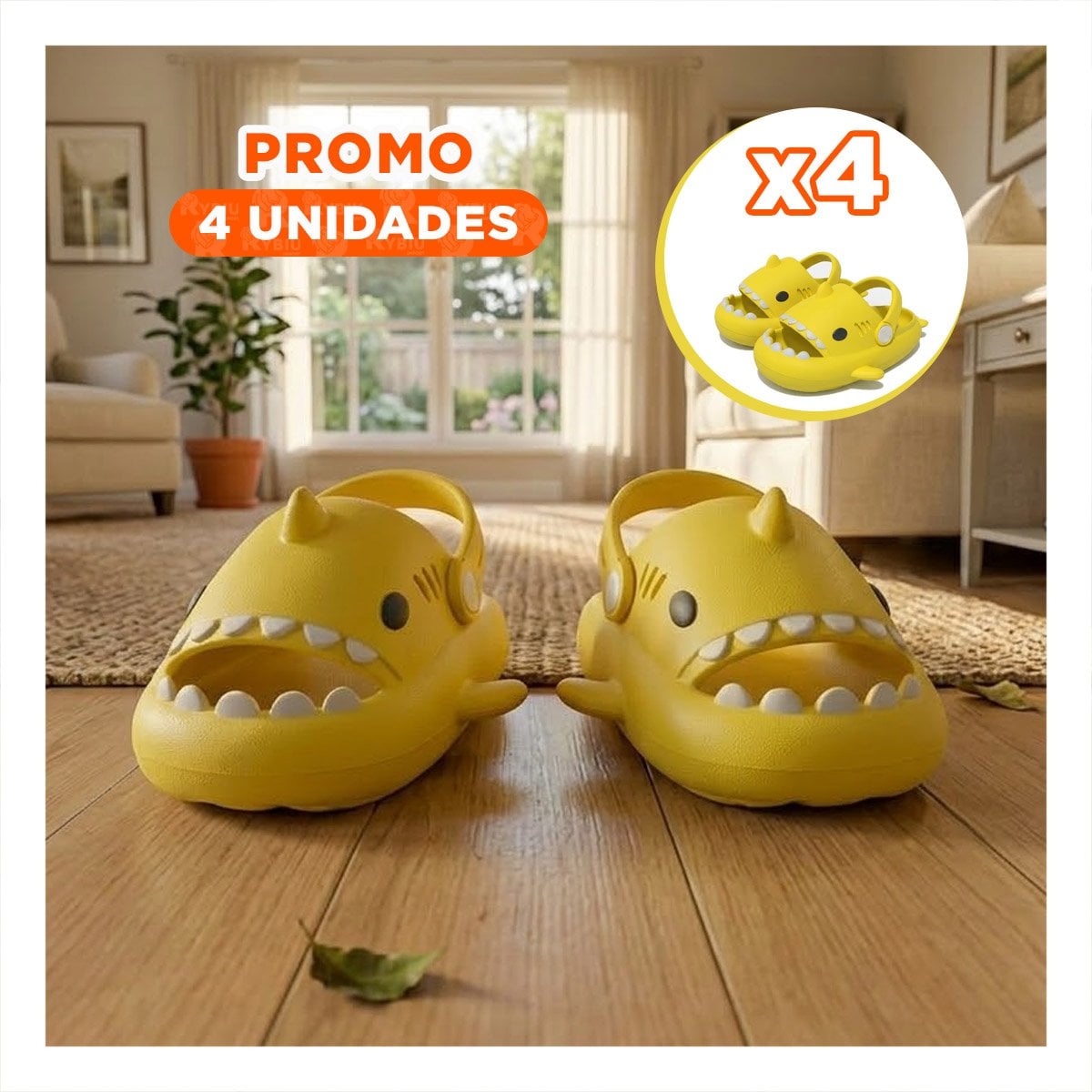 PACK4 OJOTA AMARILLO TALLA 29 A 30 PARA NIÑOS CON CORREA DE TIBURON DE PISCINA - 1