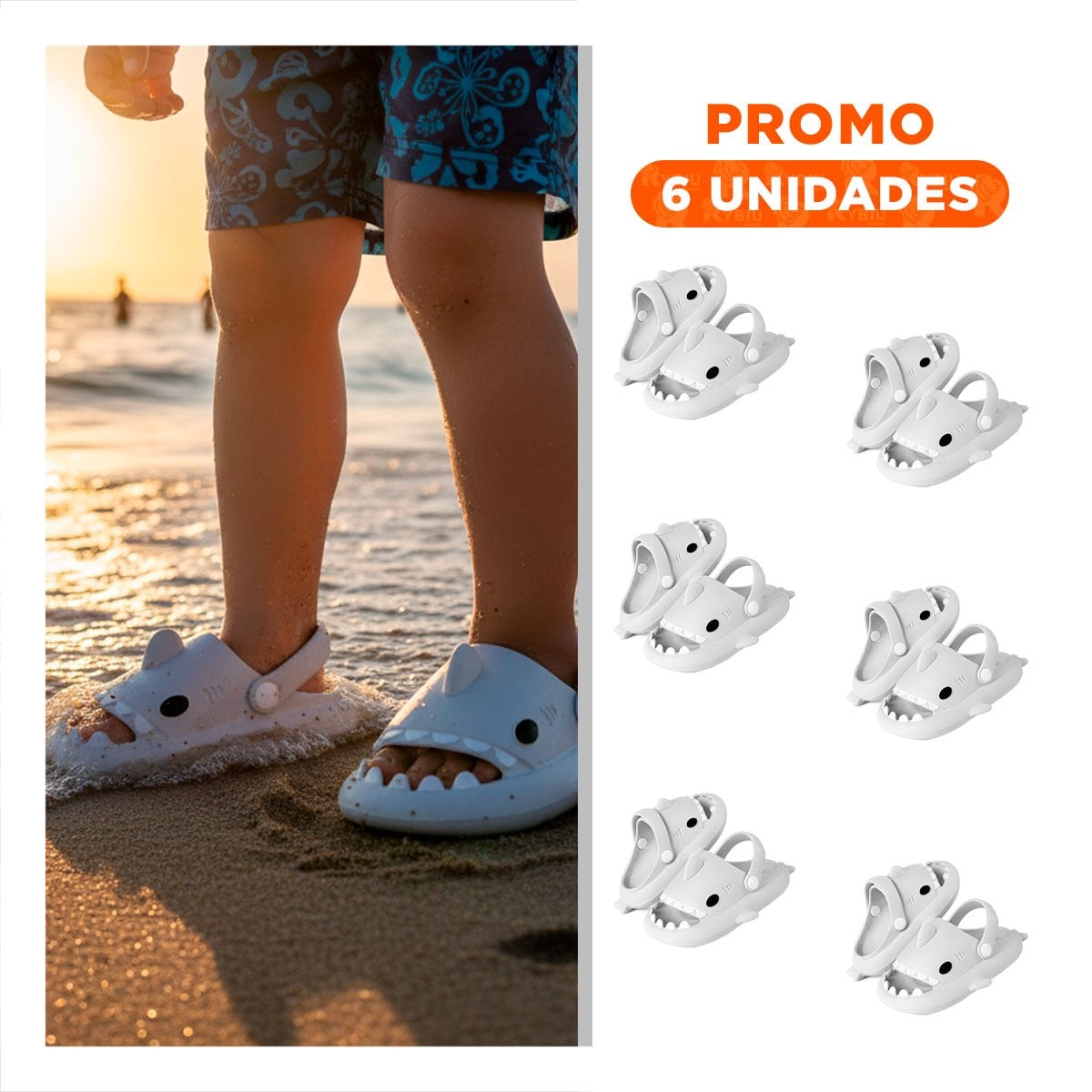PACK6 OJOTAS CON CORREA DE TIBURON BLANCO TALLA 23 24 PARA NIÑOS VERANO PLAYA - 1
