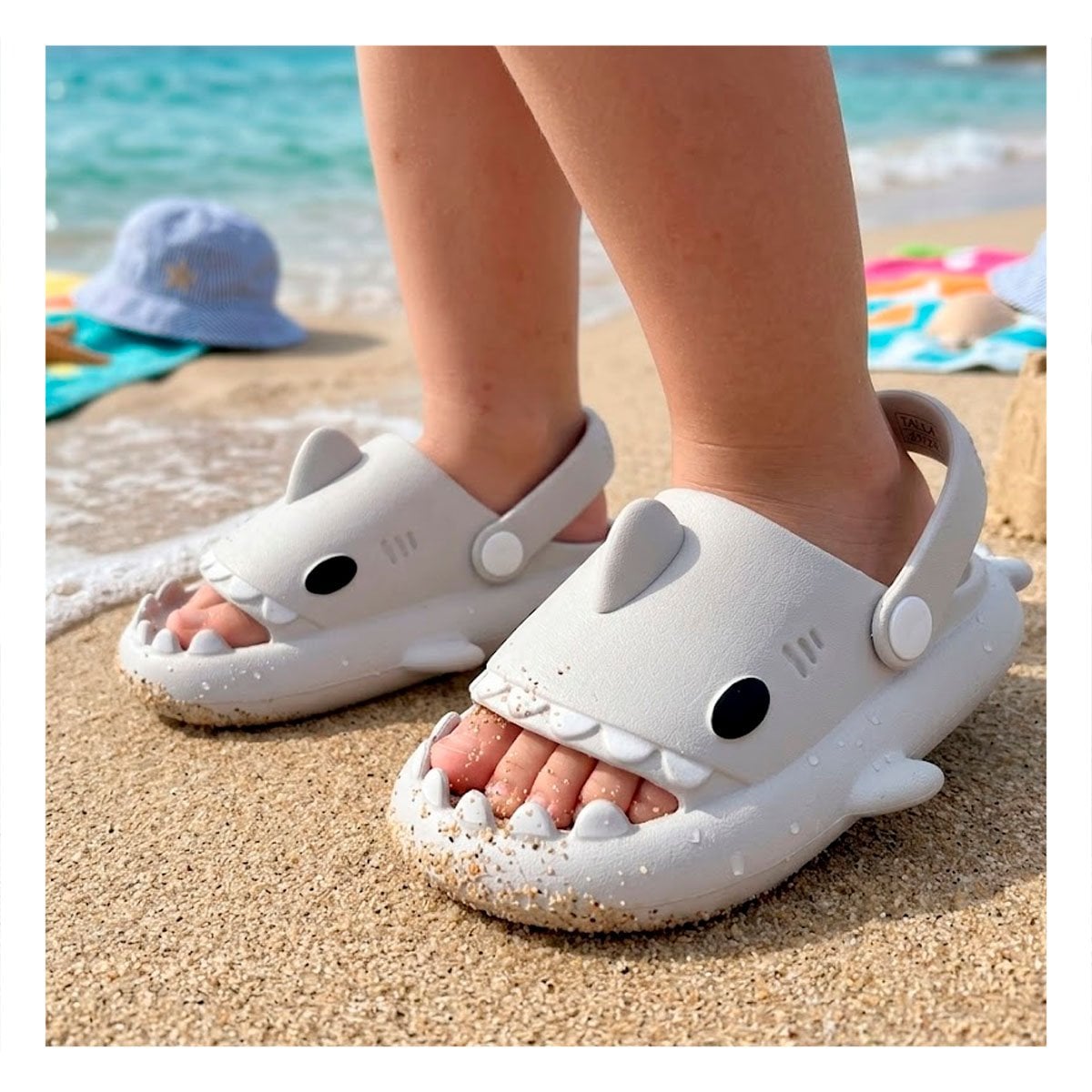 PACK6 OJOTAS CON CORREA DE TIBURON BLANCO TALLA 23 24 PARA NIÑOS VERANO PLAYA - 3
