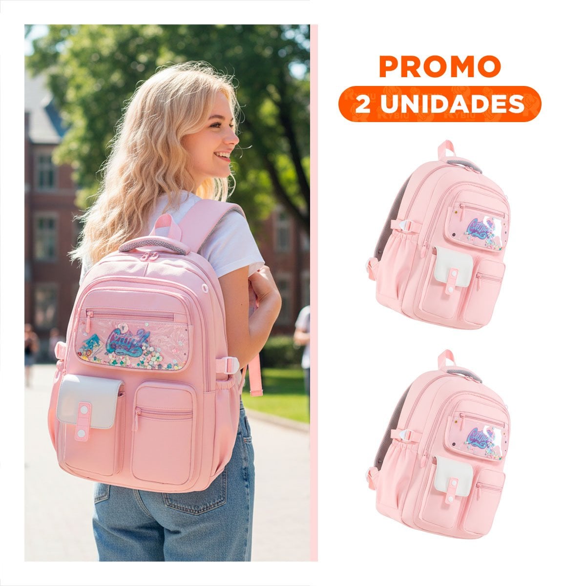PACK2 MALETIN UNIVERSITARIO COTTMIR ROSADO CON 3 BOLSILLOS FUNCIONALES - 1