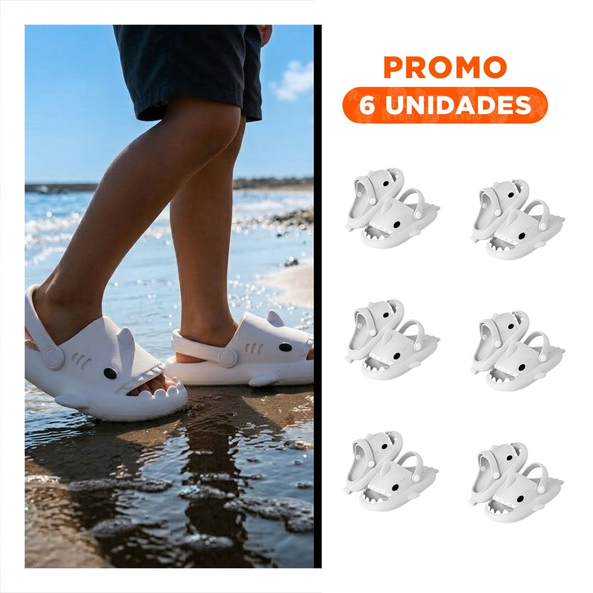 PACK6 OJOTA DE VERANO PARA NIÑOS CON CORREA Y TIBURON COLOR BLANCO EN TALLA 29 30 COOL - 1