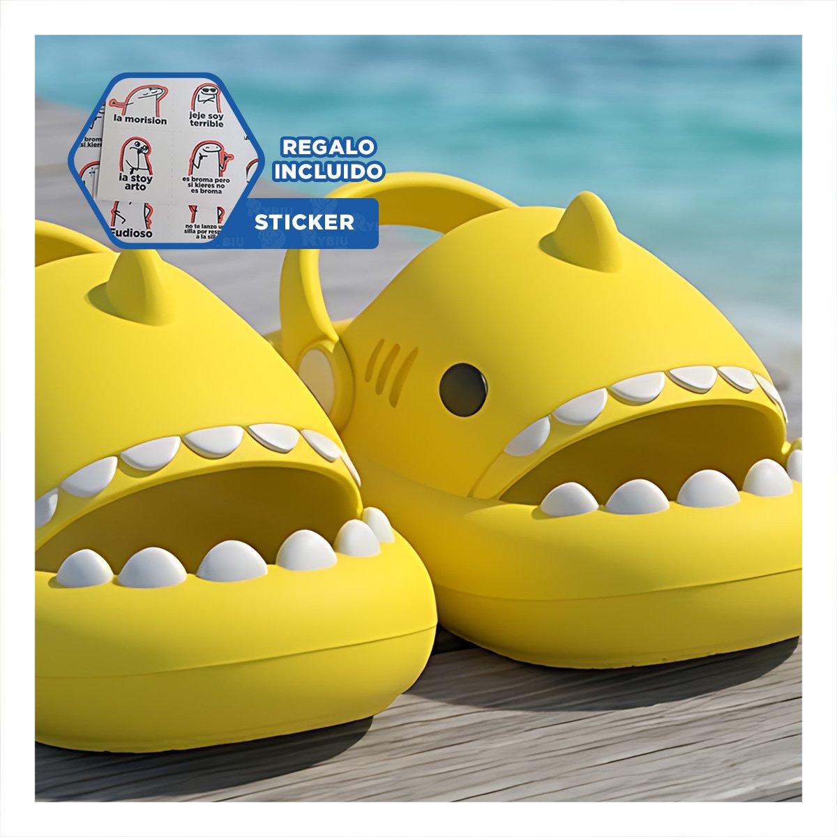 CALZADO CON CORREA DE TIBURON AMARILLO DE MEDIDA 27 28 PARA LA MODA Y+REGALO STICKER - 1