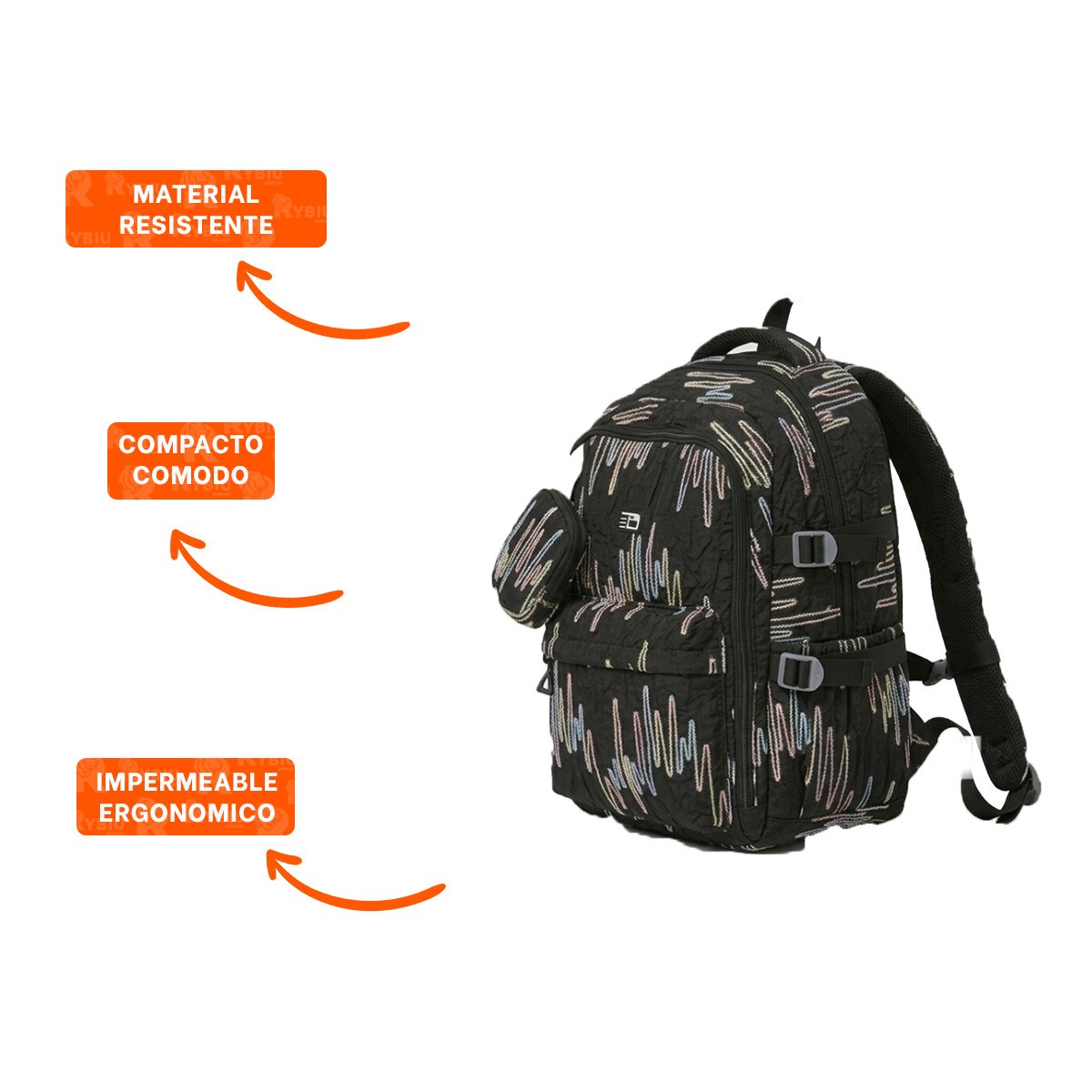 CARTERA JUVENIL DE RAYAS COLORIDAS EN NEGRO CON DISEÑO ACTUAL - 3