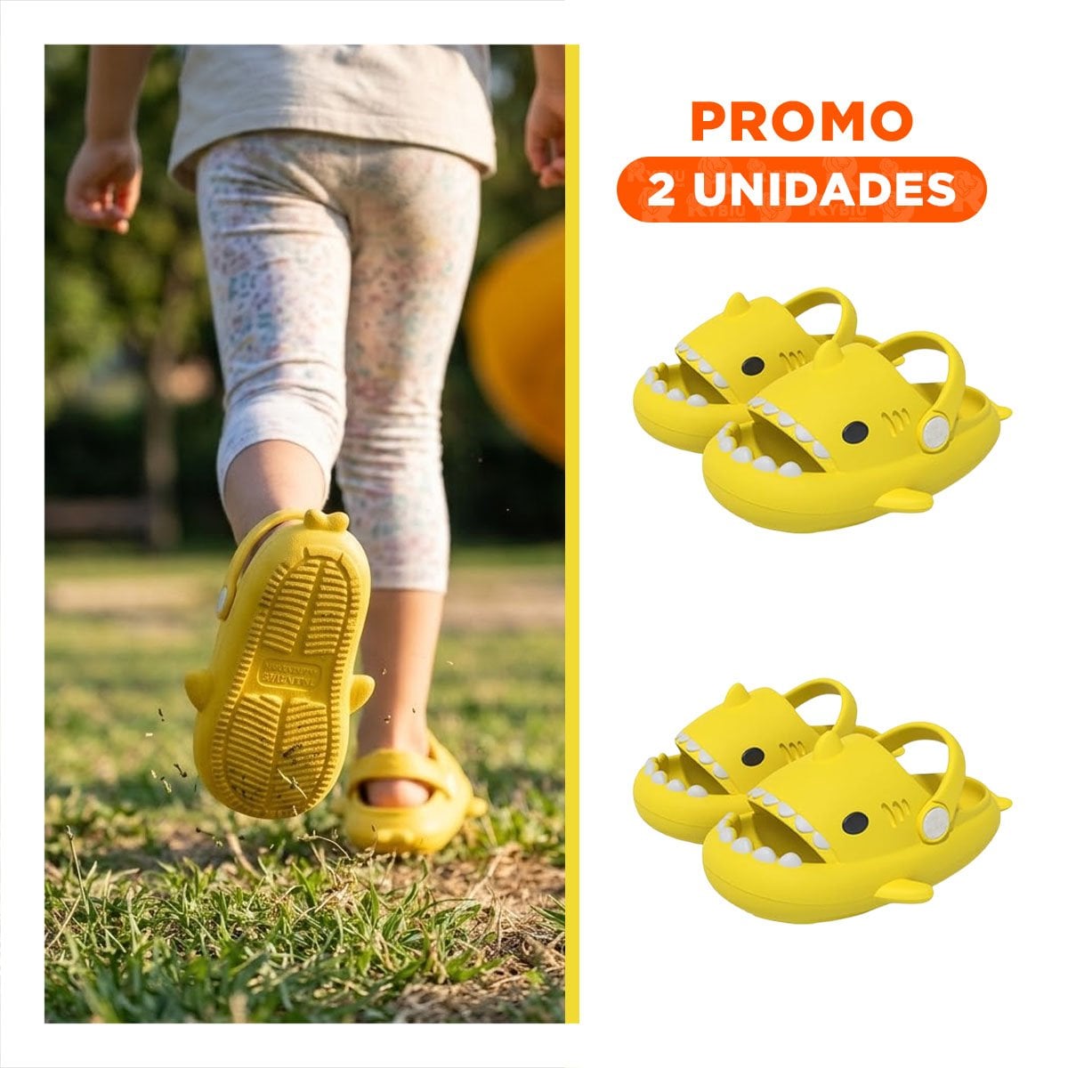PACK2 PANTUFLA DE TIBURON PARA NINOS CON CORREA EN COLOR AMARILLO TALLA 31 MAS 32 - 1