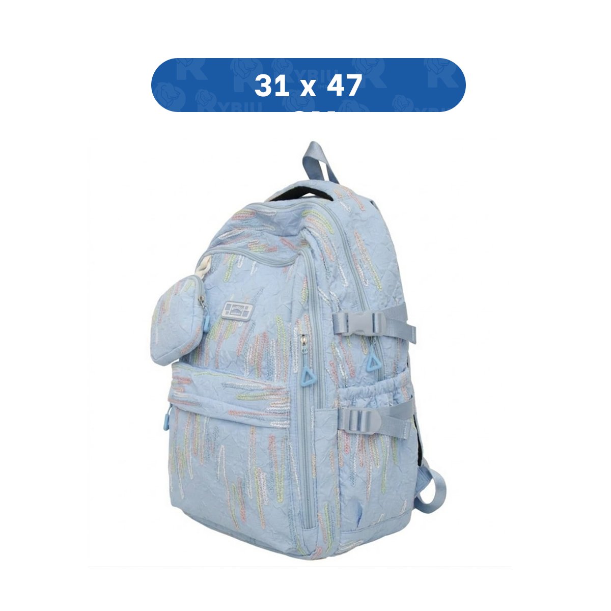 PACK6 BOLSO ESCOLAR DE RAYAS COLORIDAS EN CELESTE CON DISEÑO FUNCIONAL Y+REGALO STICKER - 4