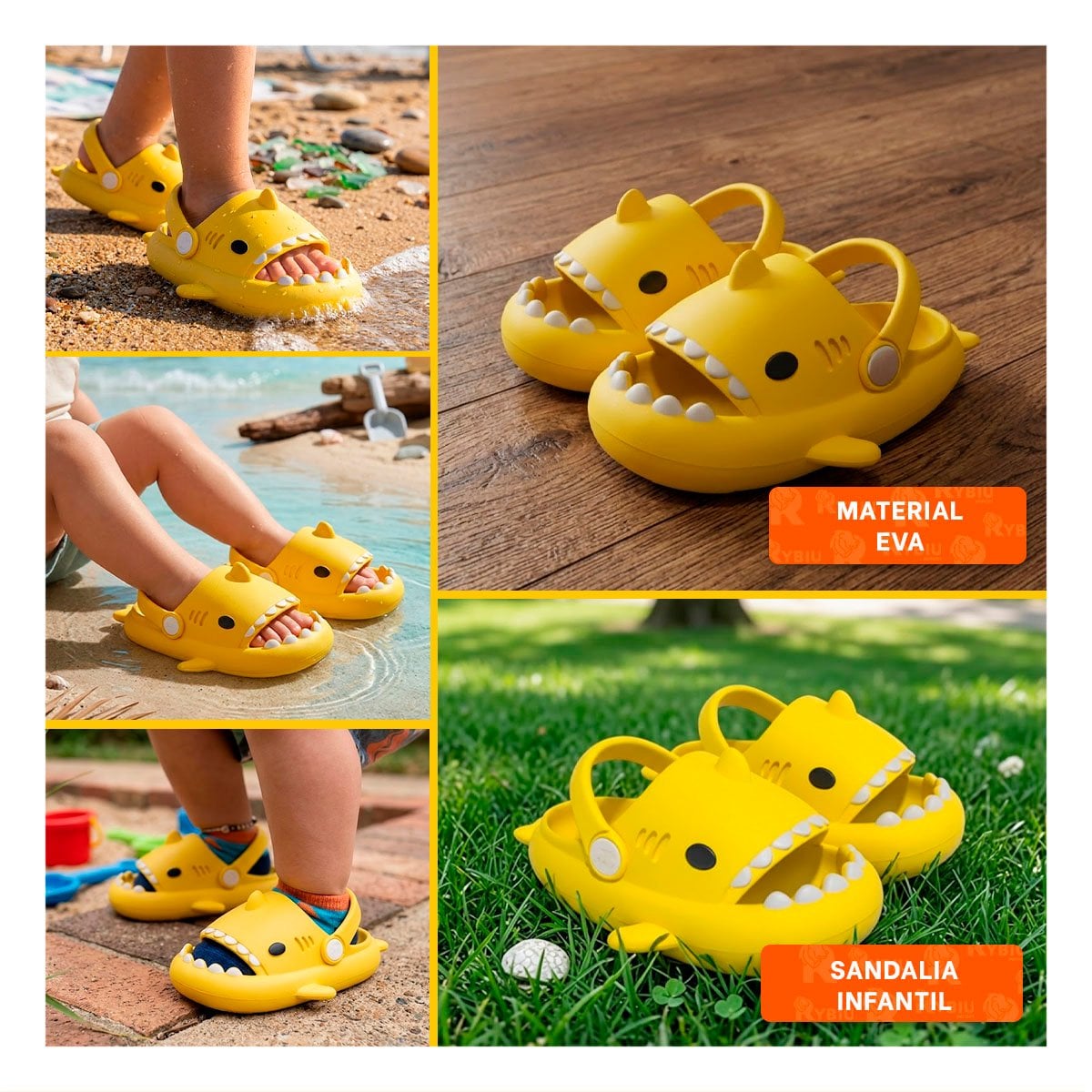 OJOTA CON CORREA TALLA 25 26 DE TIBURON PARA NIÑOS EN COLOR AMARILLO Y+POST IT - 1