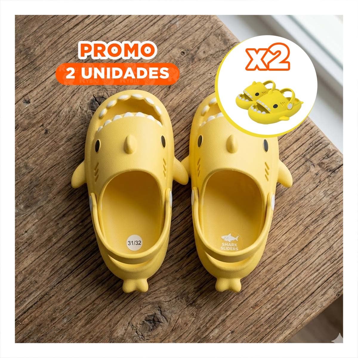 PACK2 OJOTA INFANTIL CON CORREA COMODA MODELO TIBURON AMARILLO TALLA 31 MAS 32 Y+REGALO STICKER - 1