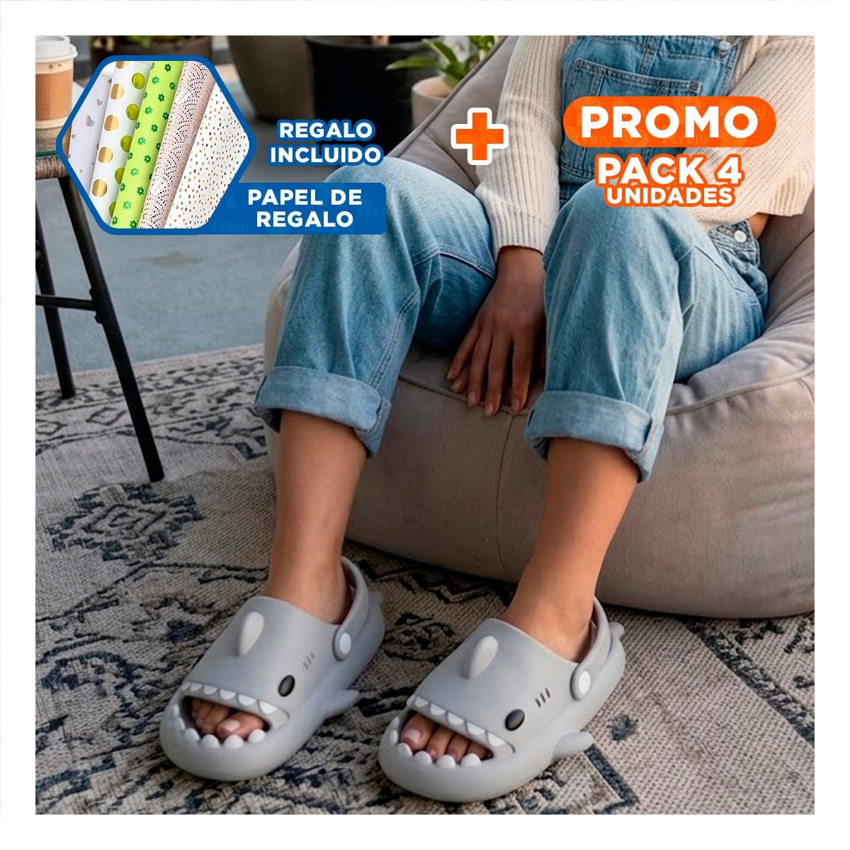 PACK4 OJOTA DE BLANCO CON CORREA DE TIBURON TALLA 26 PARA EL ESTILO DE LOS NIÑOS Y+PAPEL REGALO - 1