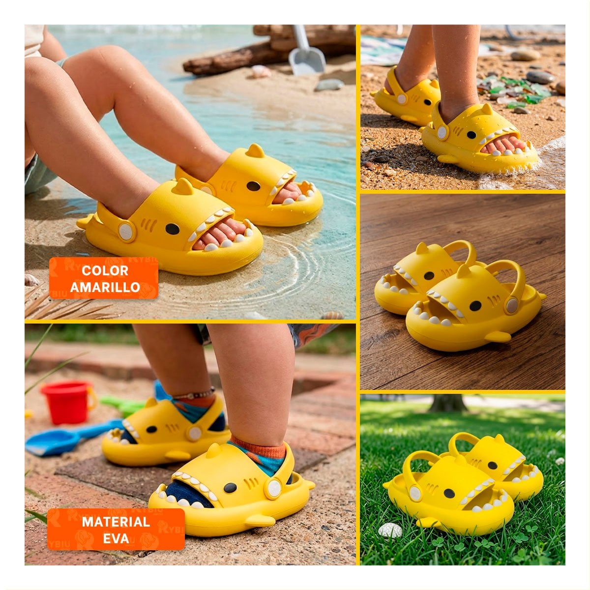 ZAPATILLA ABIERTA CON CORREA PARA NIÑOS DE TIBURON TALLA 25 26 AMARILLO - 5
