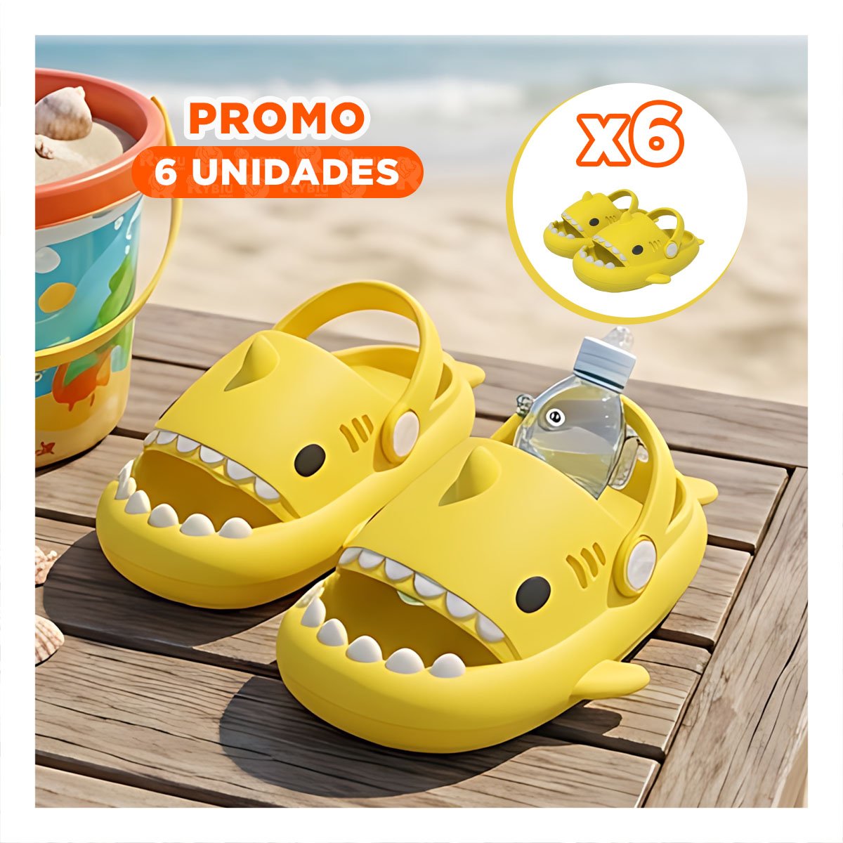PACK6 CHANCLA COLOR AMARILLO CON CORREA DE TIBURON DE MEDIDA 27 28 DE INFANTE Y+REGALO STICKER - 1