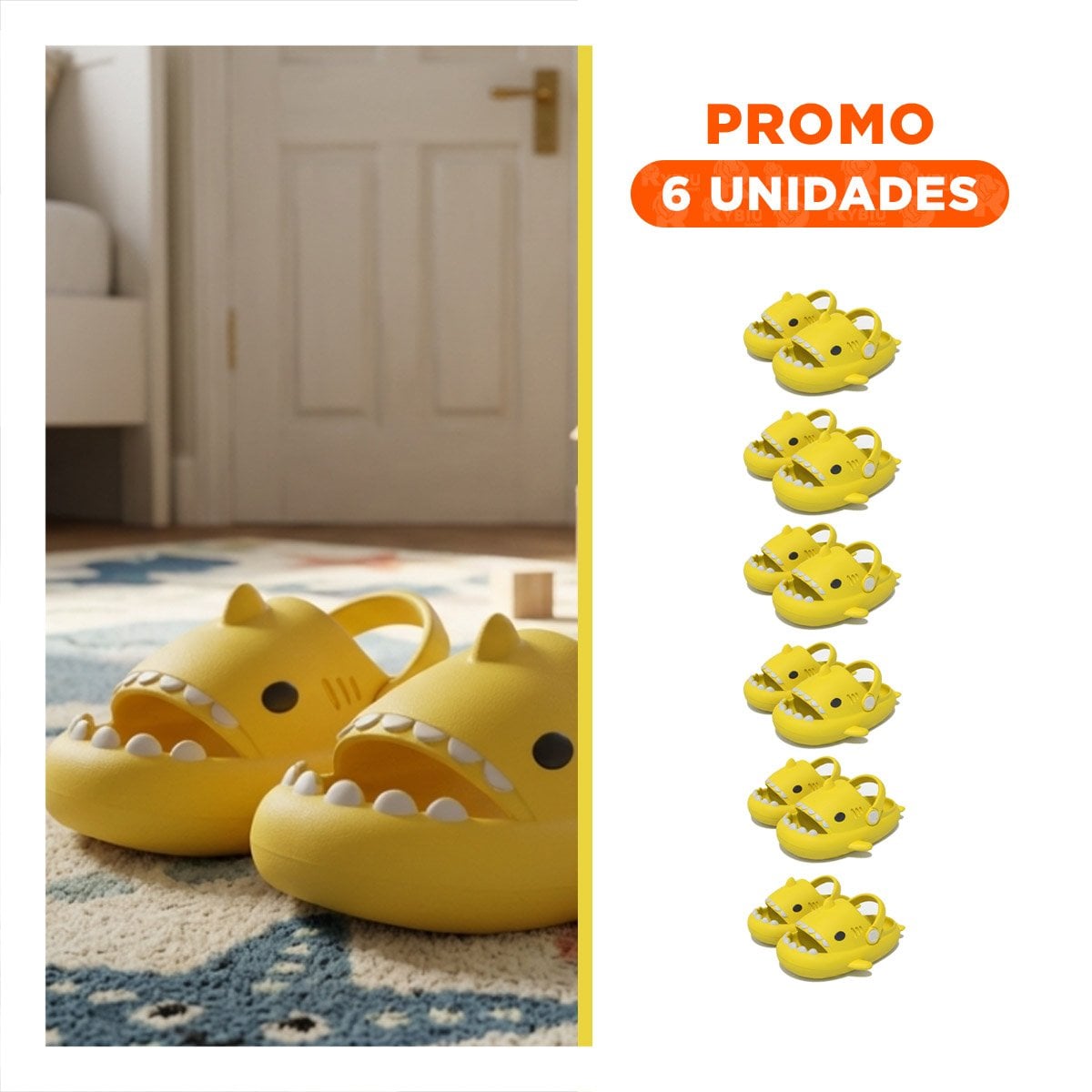 PACK6 CALZADO CON CORREA COLOR AMARILLO TALLA 29 A 30 DE TIBURON PARA NIÑOS RUN - 1