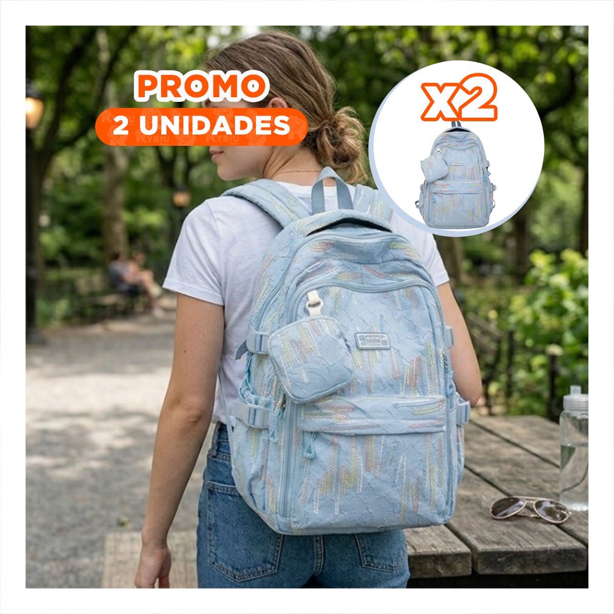 PACK2 PORTAFOLIO JUVENIL DE RAYAS COLORIDAS EN CELESTE CON DISEÑO PRACTICO Y+REGALO STICKER - 1