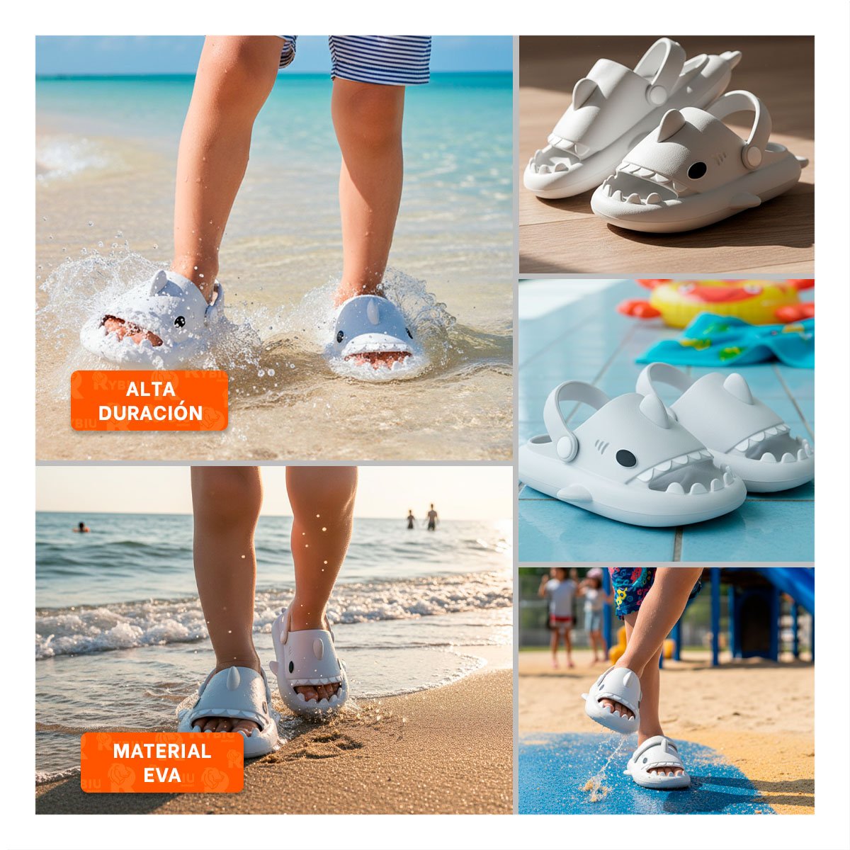 BABUCHAS BLANCO CON CORREA PARA VERANO DE TIBURON TALLA 23 24 NIÑOS MAR Y+POST IT - 5