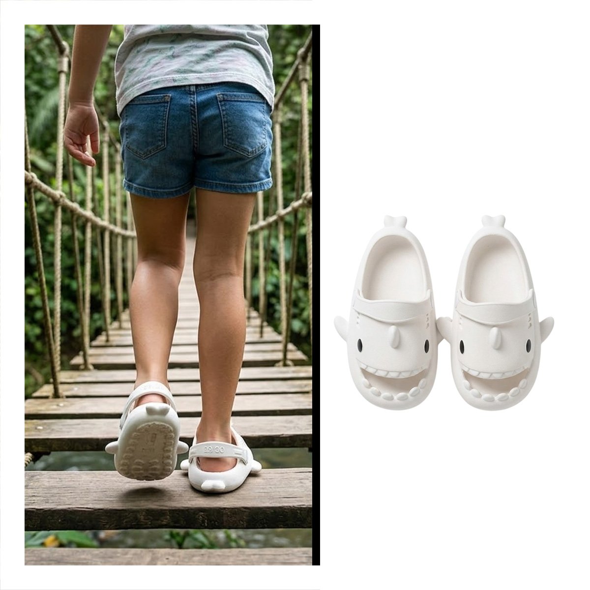 BABUCHA DE TIBURON CON CORREA PARA NIÑOS EN COLOR BLANCO TALLA 29 30 PARA PLAYA - 3
