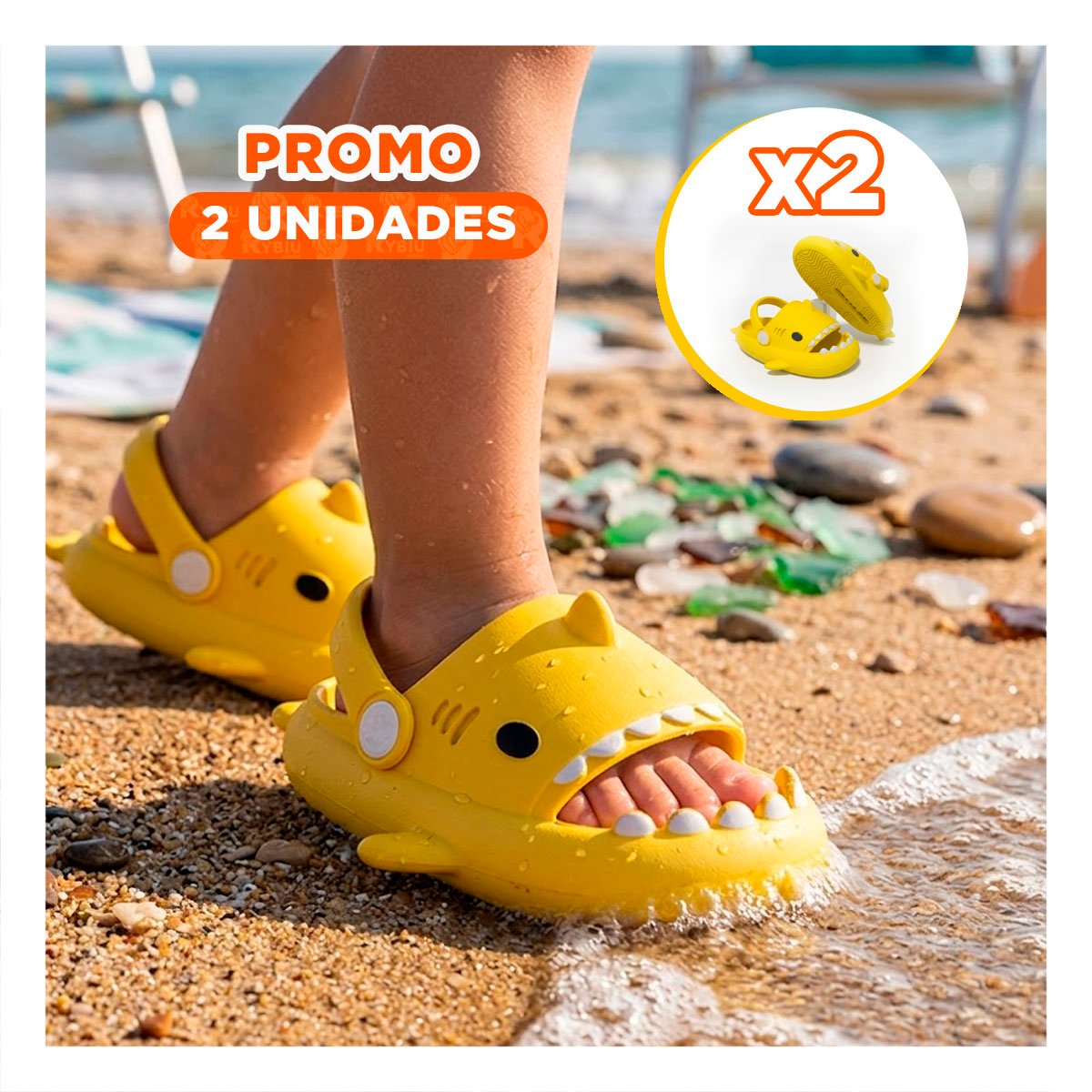 PACK2 HUARACHE CON CORREA TALLA 25 26 PARA NIÑOS DE TIBURON EN COLOR AMARILLO Y+REGALO STICKER - 1