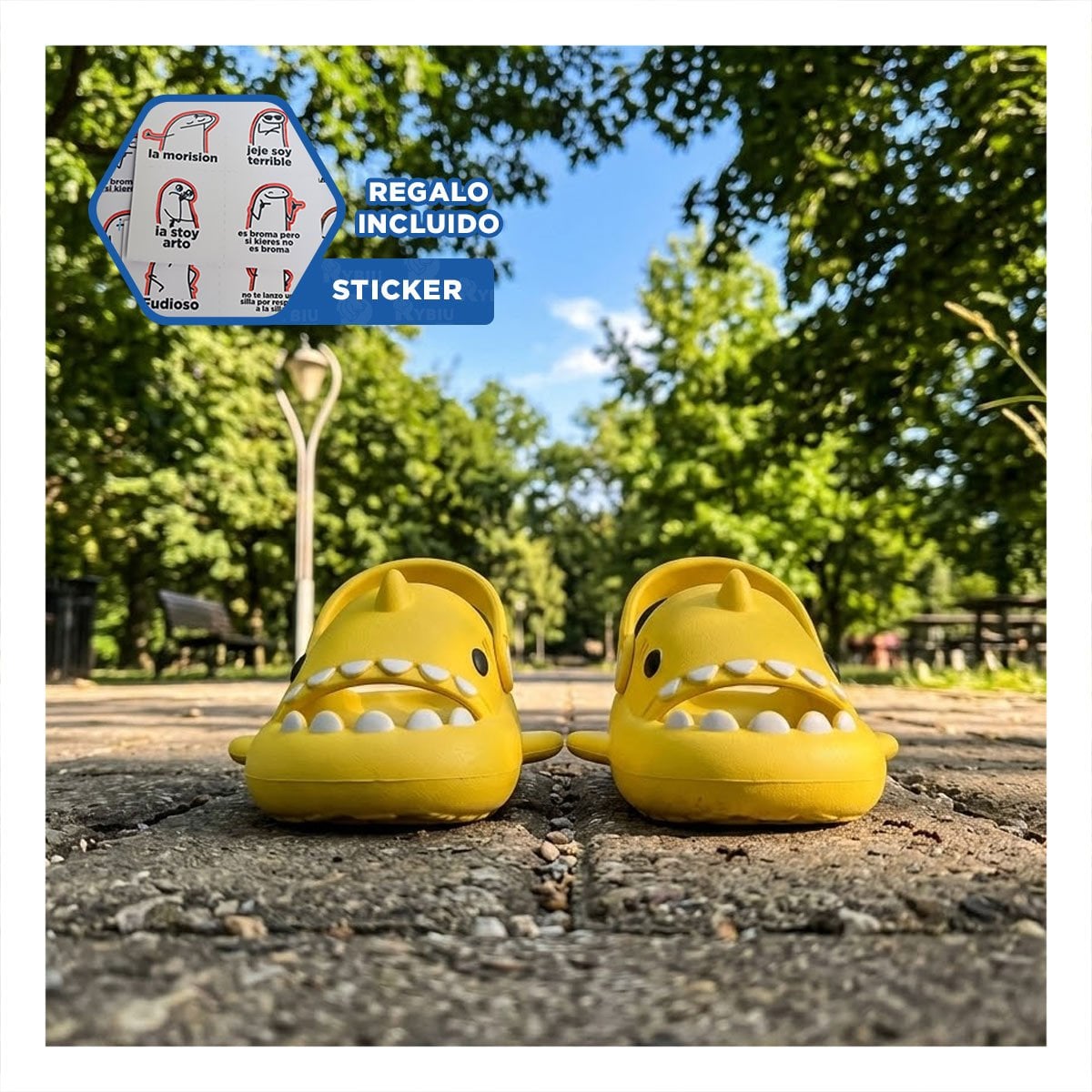 HUARACHE COLOR AMARILLO CON CORREA PARA NIÑOS TALLA 29 A 30 DE TIBURON TOP Y+REGALO STICKER - 1